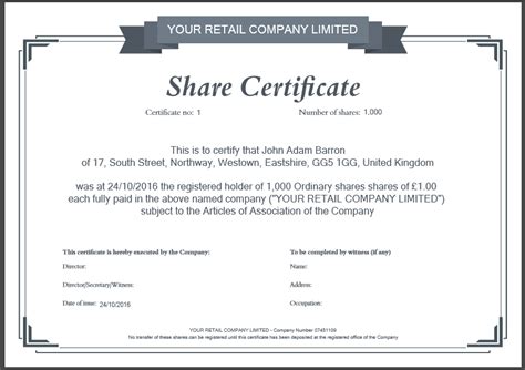 Share certificate template: what needs to be included