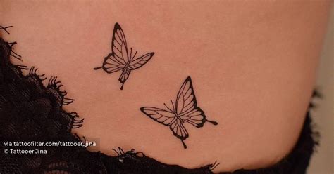 Fine Line Butterflies Tattooed On The Side Boob