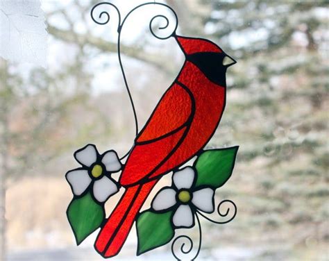 Stained Glass Red Headed Woodpeckers Stained Glass Bird Etsy Canada Stained Glass Cardinal