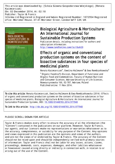 Pdf Biological Agriculture And Horticulture An International Journal