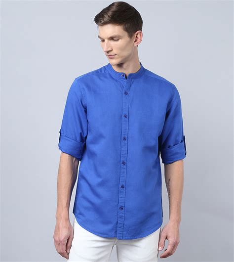 buy his and hers regular fit mandarin collar shirt in blue 6thstreet uae