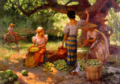 This Filipino Painting Entitled “fruit Pickers Harvesting Under The