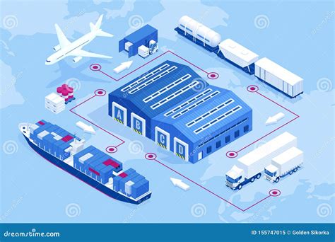 Isometric Global Logistics Network Concept Of Air Cargo Trucking Rail