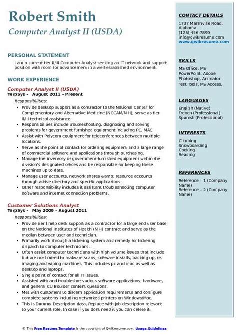 Computer network technicians help ensure efficient system usage for all network users, and also support users on library management system, lexia, sis, reniassance place, and other network curriculum applications. Computer Analyst Resume Samples | QwikResume