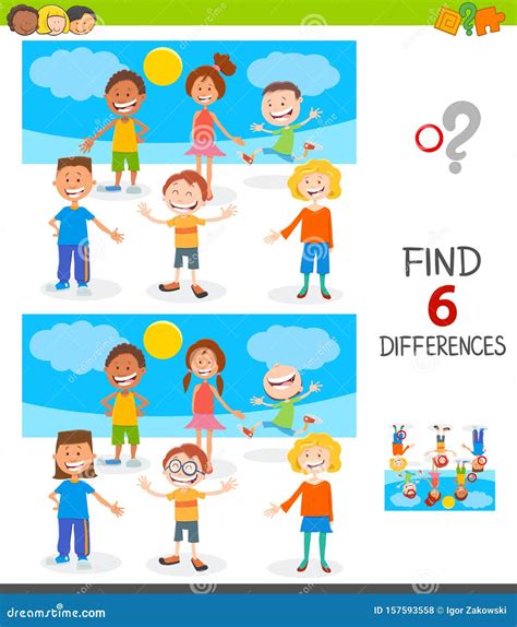 Finding Differences Game With Happy Children Stock Vector