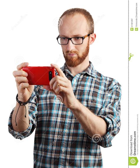 Image Of Man Taking Pictures With His Smartphone Isolated Stock Image
