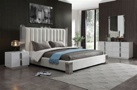 modrest token modern white stainless steel bed beds bedroom