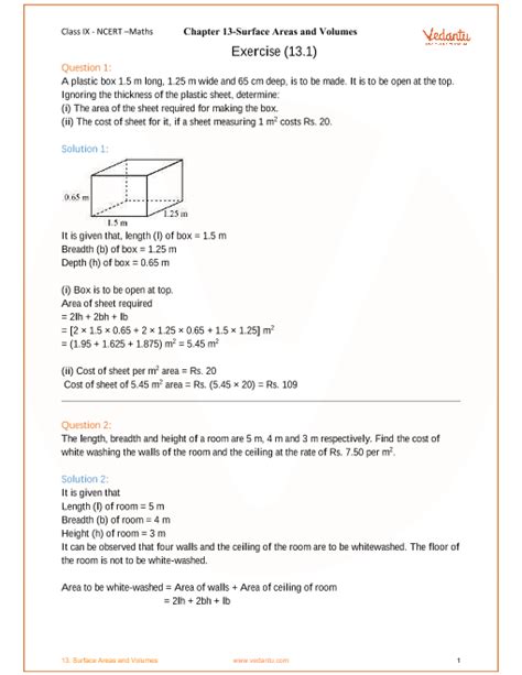 Surface Area And Volume Class 9 Worksheet Pdf