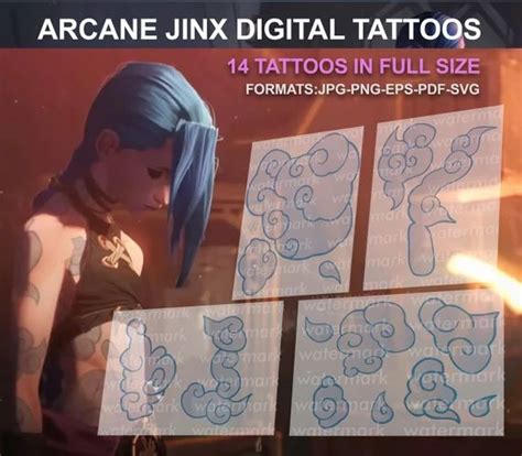 Jinx Arcane Printable Tattoos Jinx Clouds Tattoos Jinx Etsy España Tatuajes De Nubes