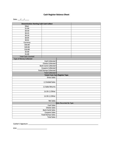 8 Cash Register Balance Sheet Template Doctemplates