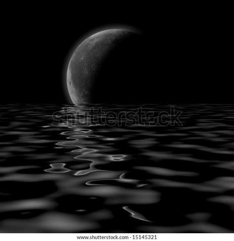 Rendered Crescent Moon Over Water Ilustrações Stock 15145321