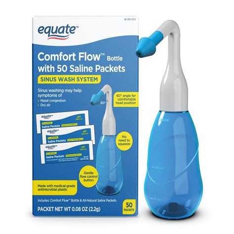 Equate Comfort Flow Bottle With 50 Saline Packets Nasal Wash System For Nasal Congestion Blue