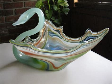 Glass Swan Fruit Bowl Vintage Hand Blown Murano Style Swan Etsy