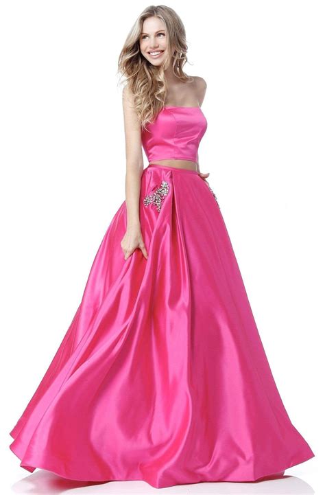 sherri hill 51649 two piece satin strapless a line dress in 2021 piece prom dress prom