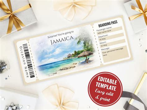 Editable Jamaica Boarding Pass Template Surprise Printable Etsy