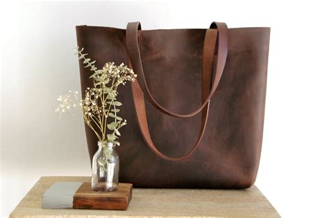 Large Brown Leather Tote Handbag Semashow Com