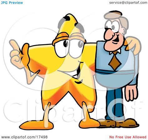 Clipart Picture Of A Star Mascot Cartoon Character Talking To A