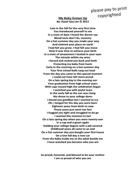 Hazelgaylee My Baby Grown Up Poem About Watching Our