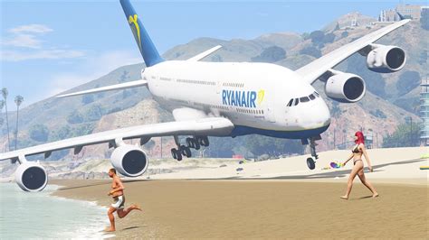 View the pictures on the website. A380 Ryanair Emergency Landing On The Beach | GTA 5 - YouTube
