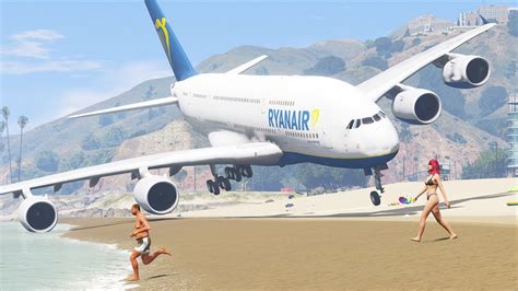 It is the world's largest passenger airliner. A380 Ryanair Emergency Landing On The Beach | GTA 5 - YouTube