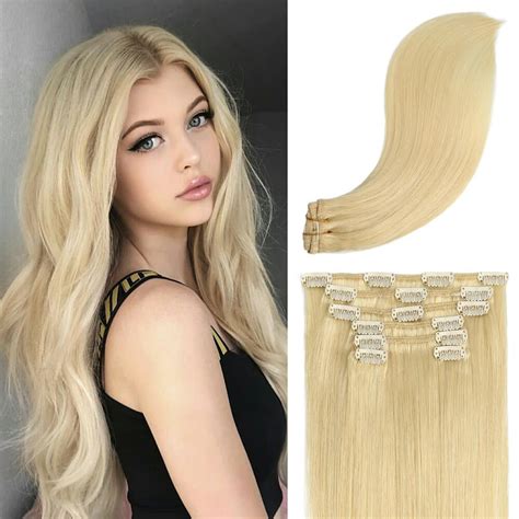 8a Bleached Blonde Clip In Remy Human Hair Extensions 7pcs70g 613