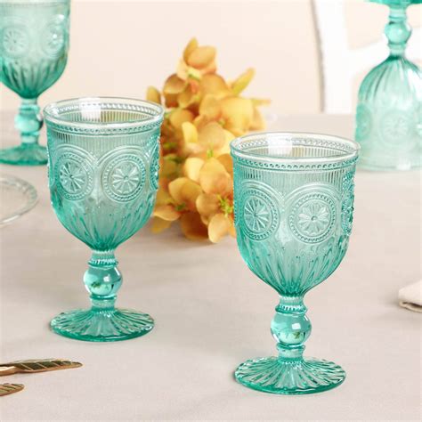 Set Of Four Turquoise Embossed Wine Glasses By Dibor