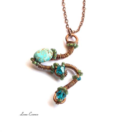Bohemian Pendant Turquoise Copper Wire Wrapped