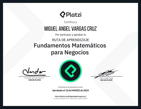 Certificado de Fundamentos matemáticos para negocios Platzi