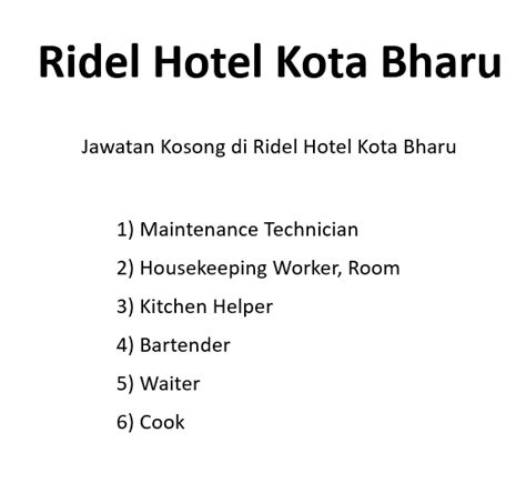 Ribuan kerja kosong sektor kerajaan & swasta tanpa kabel untuk di isi sekarang! Jawatan Kosong di Ridel Hotel Kota Bharu | Malaysia Job ...