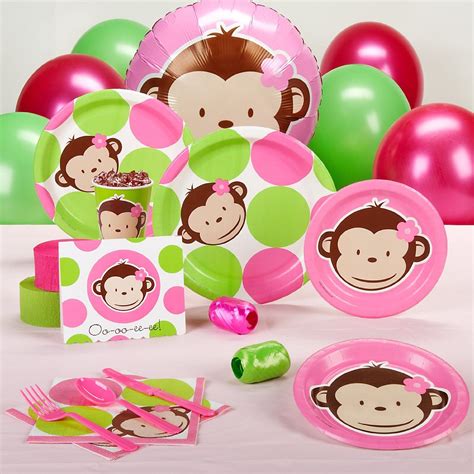 Pink Mod Monkey Baby Shower Standard Party Pack For 8
