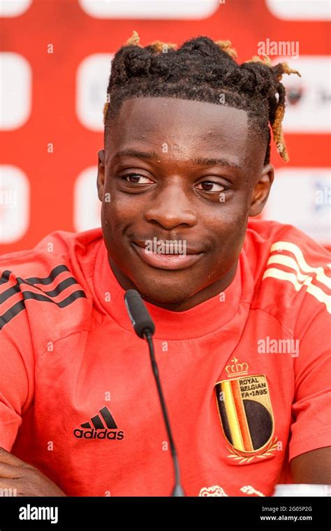 Belgiums Jeremy Doku Pictured During A Press Conference Of The Belgian