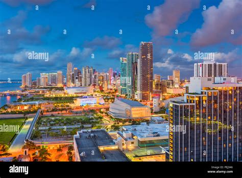 Miami Florida Usa Aerial Skyline At Dusk Stock Photo Alamy