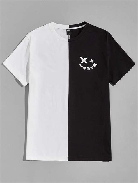 Shein Men Two Tone Letter Graphic Tee Summer Shirts Men White Tshirt Men Tee Shirt Designs