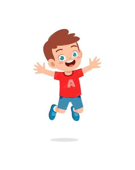 Premium Vector Cute Little Kid Jump And Feel Happy