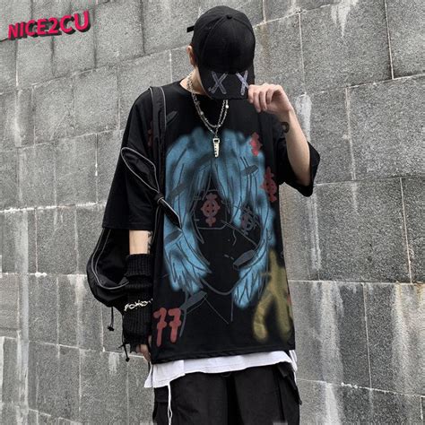 Buy Harajuku Mens Oversized Anime T Shirt Summer Japanese Streetwear