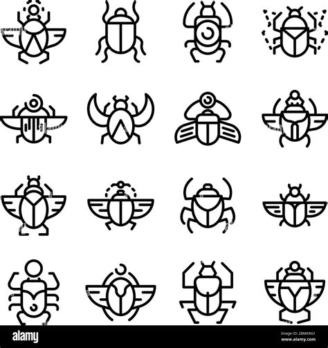 Scarab Beetle Icons Set Outline Style Stock Vector Image And Art Alamy