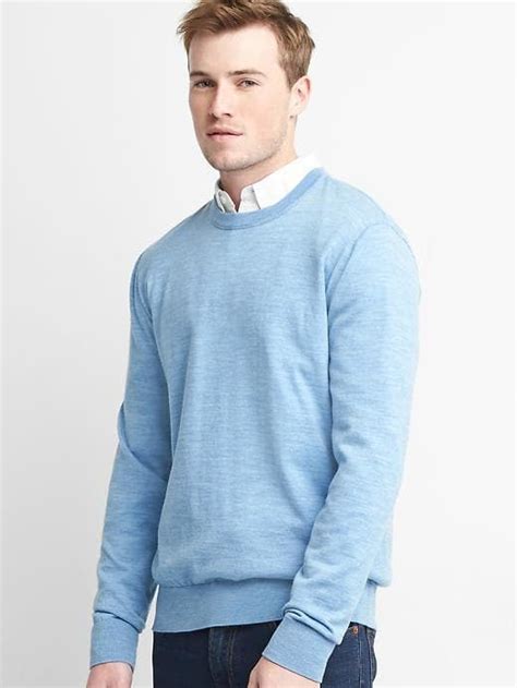 Merino Wool Crewneck Men Sweater Gap Outfits Long Sleeve Tshirt Men