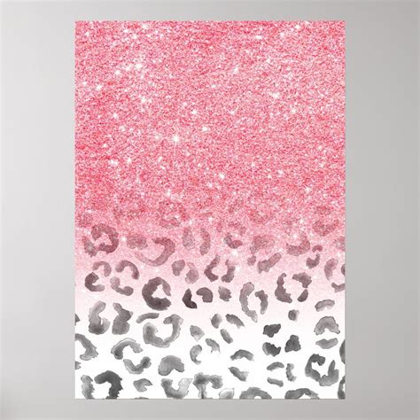 Modern Girly Faux Pink Glitter Leopard Watercolor Poster Zazzle
