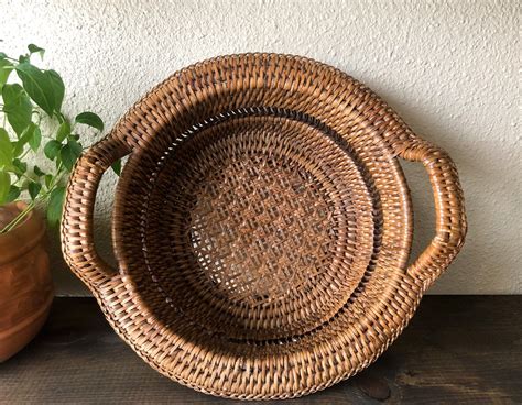 Vintage wicker hampers and wood splint baskets. Vintage Wicker Basket with Handles // Boho Eclectic ...
