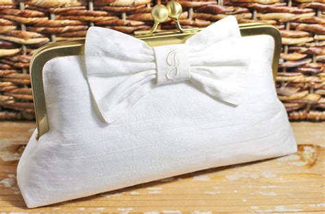 Ivory Personalized Silk Bow Clutch Wedding Clutch Etsy