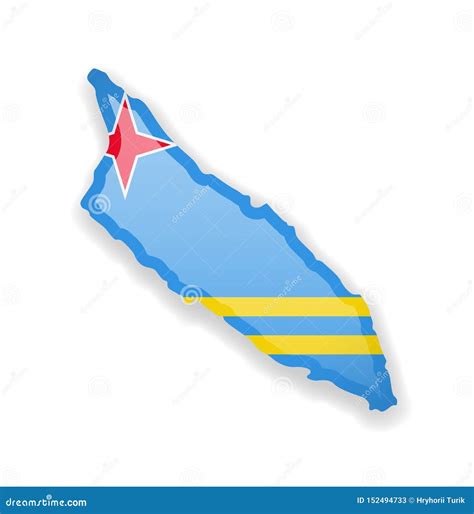 Aruba Flag And Outline Of The Country On A White Background Stock