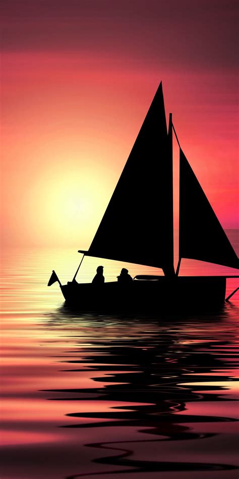 Artwork Sailboat Sunset Silhouette 1080x2160 Wallpaper Sailboat