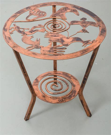 This copper wood side table was a long time in the making. Copper Side Table with Stylized Native American Motifs For ...