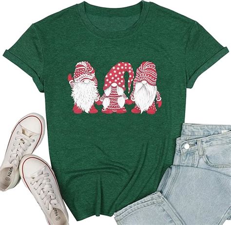 Gnome Christmas Shirt Women Funny Gnomes Holiday Graphic Tee Shirts
