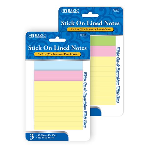 Bazic Sticky Notes X Lined Ruled Assorted Color Post Stickies Self