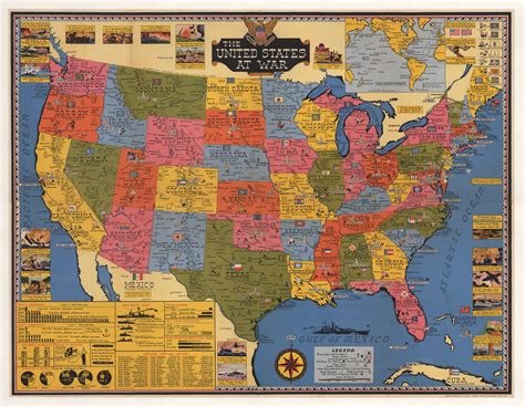 Vintage Pictorial Map The United States At War 1943 Nwcartographic