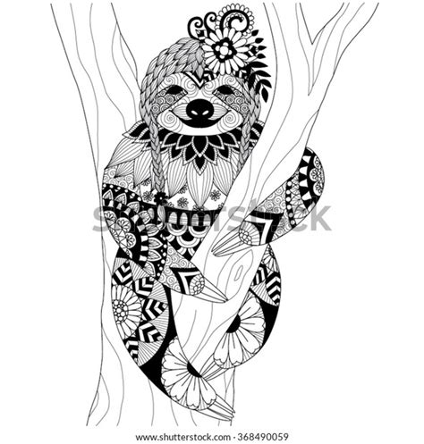 Sloth Zentangle Design Coloring Book Adult Stock Vector Royalty Free