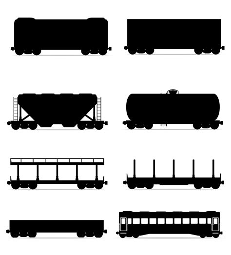 Set Icons Railway Carriage Train Black Outline Silhouette Vector
