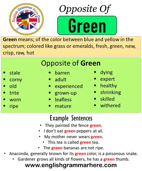 What are opposite words of flawed? Opposite Of Green, Antonyms of Green, Meaning and Example ...