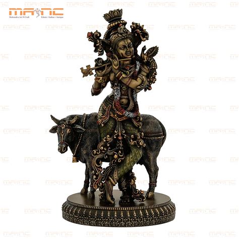 Buy Mukundra Art N Craft Krishna Playing Flute Idols With Kamdhenu